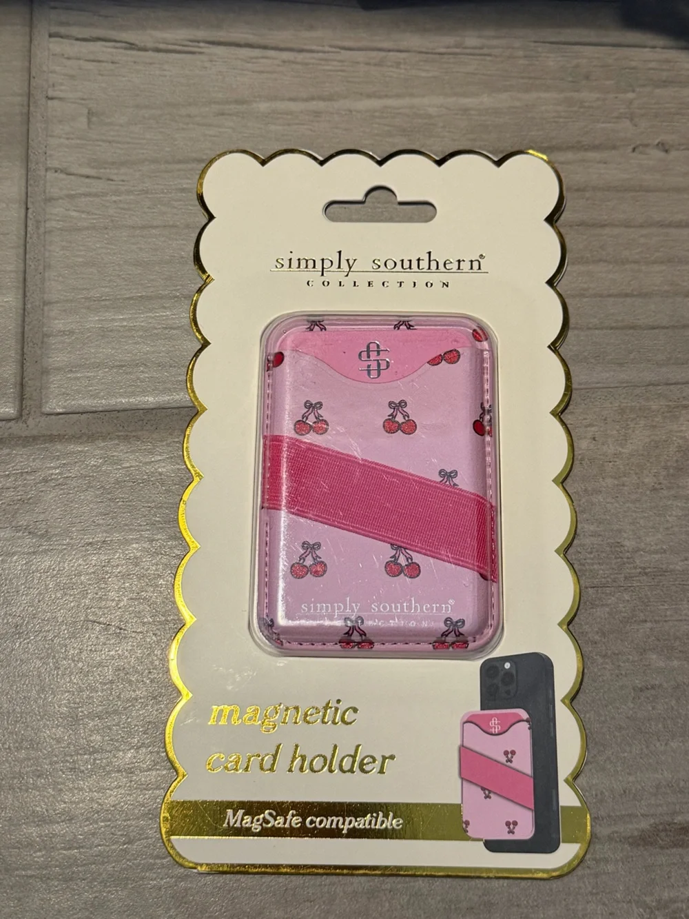 Simply Southern Pink Cherry MagSafe Card Holder with Elastic Strap